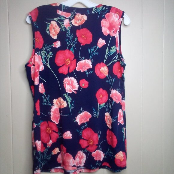 PerSeption Concept Blouse L Sleeveless Floral Blue Red Green - Picture 3 of 13